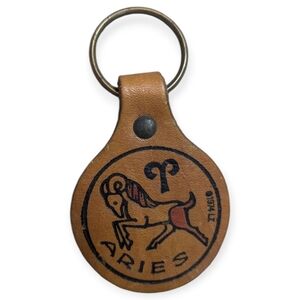 Vintage 1974 Leather Aries Zodiac Keychain